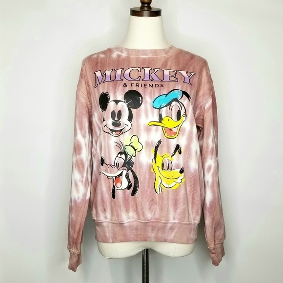 DISNEY Mickey and Friends Tie Dye Women's Peach Blush Crew Neck Sweater, Small - Picture 2 of 9